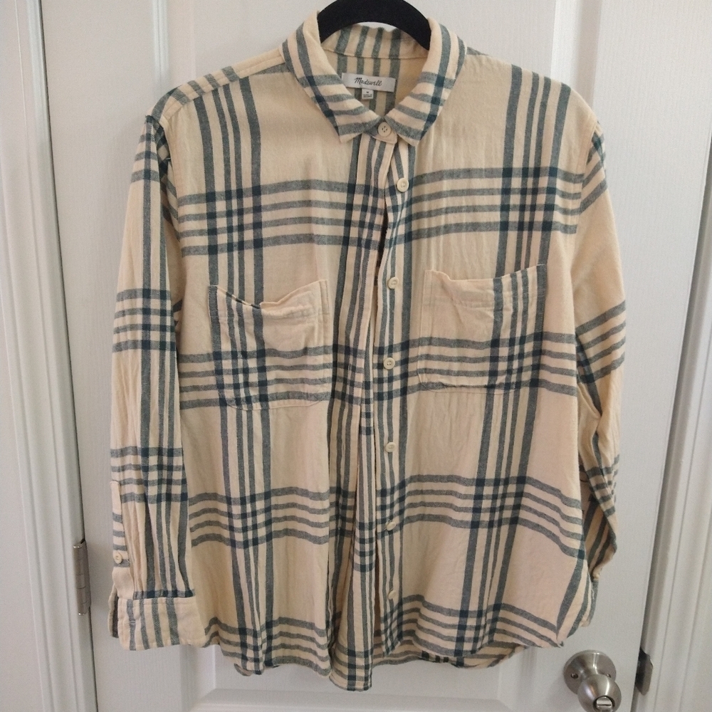 Oversized Ex-Boyfriend Swing Shirt in Windowpane / MEDIUM / MIDNIGHT GREEN